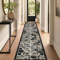 Bravich LTD Daisy Floral Hallway Runner Rug Non Slip Low Pile Hall Carpet in Grey | Size: 66 cm x 610 cm
