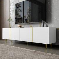 Matteo Modern High-Gloss White TV Cabinet with 4 Doors & Gold Accents