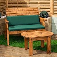 Samuel Alexander 2 Seater Wooden Garden Bench With Coffee Table & Green Cushions