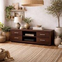 Wyld Haus Sonderborg Wide TV Cabinet Dark Mahogany Wood Veneer 4 Drawers in Dark Brown