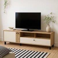 Wyld Haus Oslo Cream & Oak TV Unit 2 Doors 1 Drawer in Natural