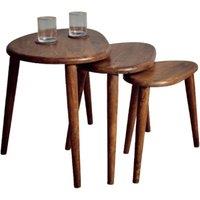 Elm Home And Garden 3 Piece Nesting Coffee Table Set - Solid Mango Wood Nest of Tables in Brown