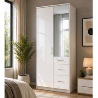 KDMD Clack White Gloss 2 Door Mirrored 90cm Wardrobe