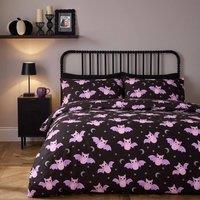 OHS Kids Bat Print Microfibre Duvet Cover Set Halloween Bedding in Black | Size: Single