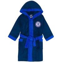 Chelsea FC Boy's Kids Hooded Fleece Dressing Gown Robe in Navy | Size: 3-4 Years