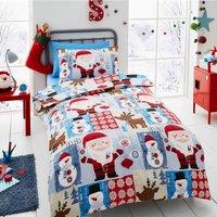 Happy Linen Company Kids Christmas Santa Patchwork Blue Reversible Duvet Cover Bedding Set | Size: Toddler