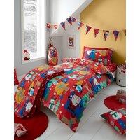 Happy Linen Company Kids Jolly Christmas Xmas Santa Red Reversible Duvet Cover Bedding Set | Size: Double