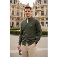 MODISHION Men's Stand-Up Collar Cardigan Sweater in Dark Green | Size: Small