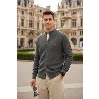 MODISHION Men's Stand-Up Collar Cardigan Sweater in Dark Grey | Size: Medium
