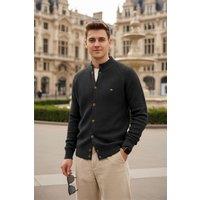 MODISHION Men's Stand-Up Collar Cardigan Sweater in Black | Size: Medium