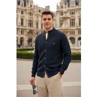 MODISHION Men's Stand-Up Collar Cardigan Sweater in Navy | Size: XL