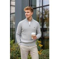 MODISHION Men's Fashion Pullover Sweater with Partial Zipper in Light Grey | Size: Large