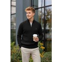MODISHION Men's Fashion Pullover Sweater with Partial Zipper in Black | Size: XL