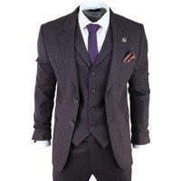 TruClothing Men's AK Collection Herringbone Tweed 3 Piece Suit in Purple | Size: 38R