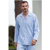 British Boxers Men's 'Westwood Blue' Stripe Brushed Cotton Pyjama Set in Light Blue | Size: Small