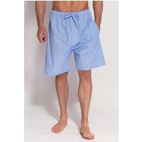 British Boxers Men's Sky Blue & White Stripe Crisp Cotton Sleep Shorts in Light Blue | Size: Small