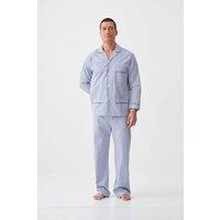 British Boxers Men's Blue Pinstripe Crisp Cotton Pyjama Set in Light Blue | Size: 2XL