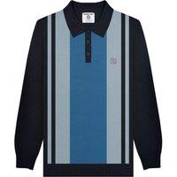 Lambretta Men's AW24 Vintage Panelled Long-Sleeved Polo Shirt in Navy | Size: Large
