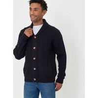threadbare Men's Cable Knit Shawl Cardigan in Navy | Size: Small