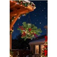 Living and Home Artificial Christmas Hanging Basket with Frosted Pine Cone in Green