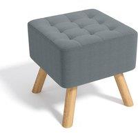 Garden Sanctuary Linen Fabric Padded Wooden Leg Footstool in Grey