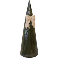 Four Candle Large Forest Green Striped Tree with Bow Detail