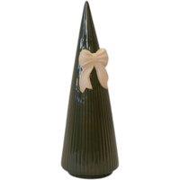 Four Candle Medium Forest Green Striped Tree with Bow Detail