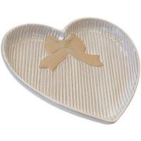Four Candle Large Heart Plate with Bow Detail in White