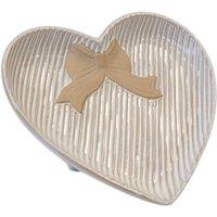Four Candle Medium Heart Plate with Bow Detail in White