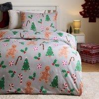 OHS Gingerbread Man Reversible Bedding Set Duvet Cover with Pillowcase in Grey | Size: Single