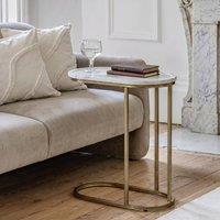 OHS Marble Effect Oval C-Shaped Coffee Table Sofa Desk in White