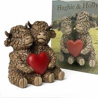 Animal Crackers Highland Cows With Red Heart Hughie Highland Cow Collectable Figurine in Brown