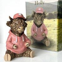 Animal Crackers Holly Wearing A Hoodie, Hughie Highland Cow Collectable Figurine in Brown