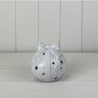 KDMD Glazed Ceramic Baulbe with Bow Ornament with Textured Detail & LED in Light Grey