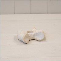 KDMD Glazed Ceramic Double Bow Candle Holder in White