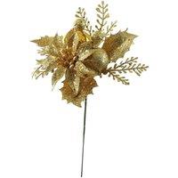 KDMD Gold Glitter Poinsettia & Bauble Pick 24cm 5 Pack