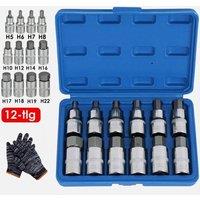 Ventryn Allen Key Hex Bit Socket Set 12pc 1/2" Drive Metric 5mm To 22mm in Silver