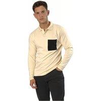 TopLook London Men's Single Pocket Long-Sleeved Polo Shirt in Cream | Size: 3XL