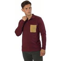 TopLook London Men's Single Pocket Long-Sleeved Polo Shirt in Wine | Size: XL