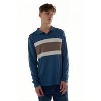 TopLook London Men's Multicolored Stripe Polo Shirt Cotton Long Sleeve Top in Dark Blue | Size: XS