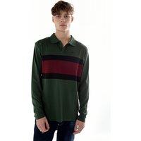 TopLook London Men's Multicolored Stripe Polo Shirt Cotton Long Sleeve Top in Green | Size: Small