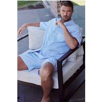 British Boxers Men's Sky Blue & White Stripe Crisp Cotton Short Pyjama Set in Light Blue | Size: XL