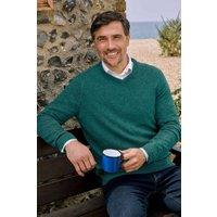 WoolOvers Men's Cashmere & Merino Classic V Neck Knitted Jumper in Teal | Size: Medium