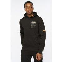 Duck&Cover Men's Adamsberg Men's Carbon Fleece Hoodie - Technical Zip Sleeve Pocket & Webbed Branding Detail in Black | Size: XL