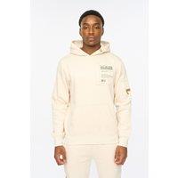 Duck&Cover Men's Adamsberg Men's Carbon Fleece Hoodie - Technical Zip Sleeve Pocket & Webbed Branding Detail in Off-White | Size: Large
