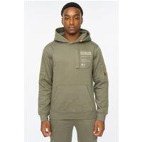 Duck&Cover Men's Adamsberg Men's Carbon Fleece Hoodie - Technical Zip Sleeve Pocket & Webbed Branding Detail in Dark Olive | Size: Large