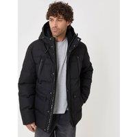 threadbare Men's Showerproof Hooded Puffer Coat with Borg Lined Hood in Black | Size: XL