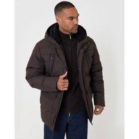 threadbare Men's Showerproof Hooded Puffer Coat with Borg Lined Hood in Brown | Size: Medium