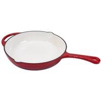 Living and Home Enamelled Cast Iron Frying Pan with Pour Spouts, Non-Stick in Red | Size: Small
