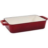 Living and Home 3.2L Cast Iron Enamel Roasting Pan, Easy-Clean, Dual Handles, Dual-Tone Gradient Finish in Red